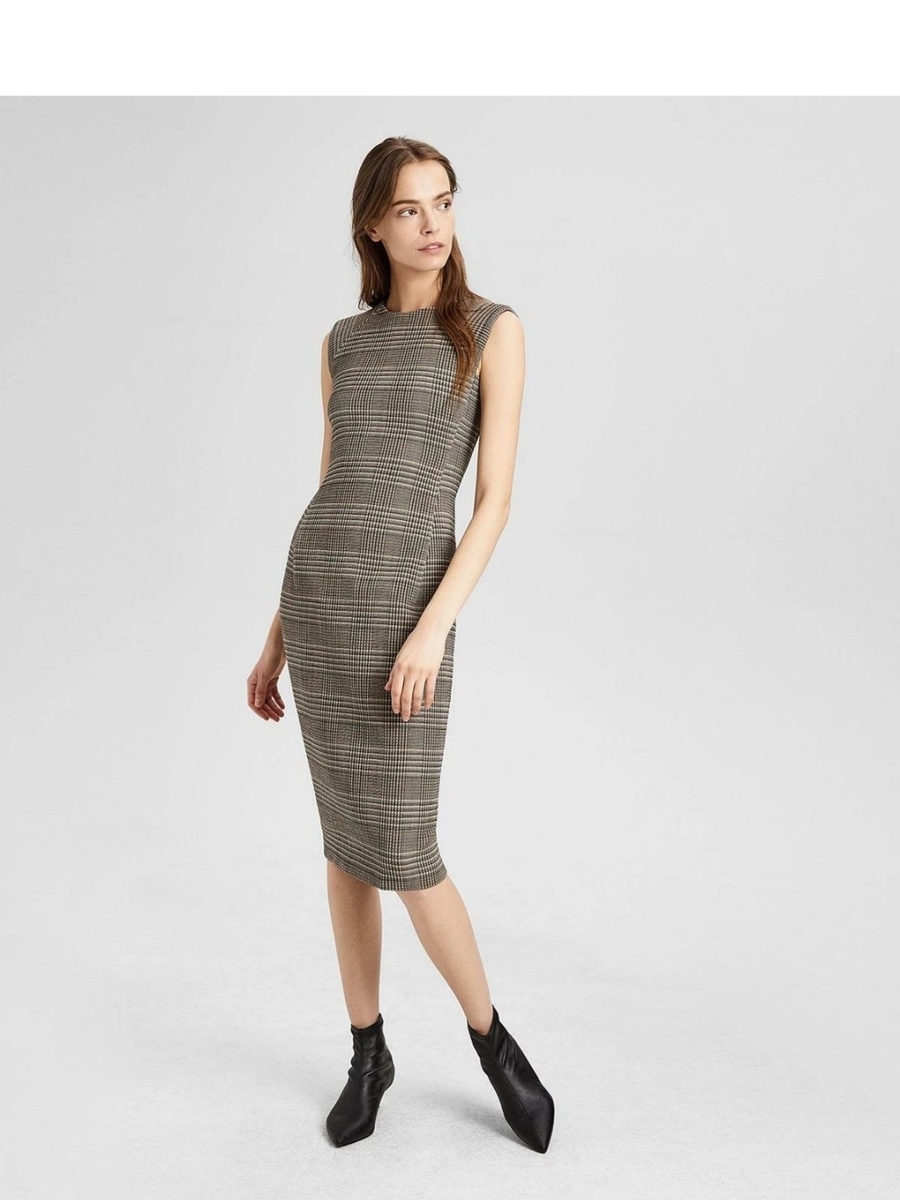 Theory Plaid Sheath Dress in Gray and Brown